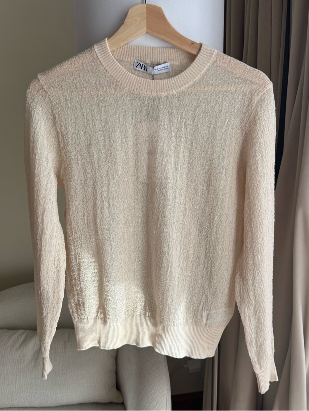 Zara Semi-Sheer Fine Knit Sweater in Color Vanilla Size Medium